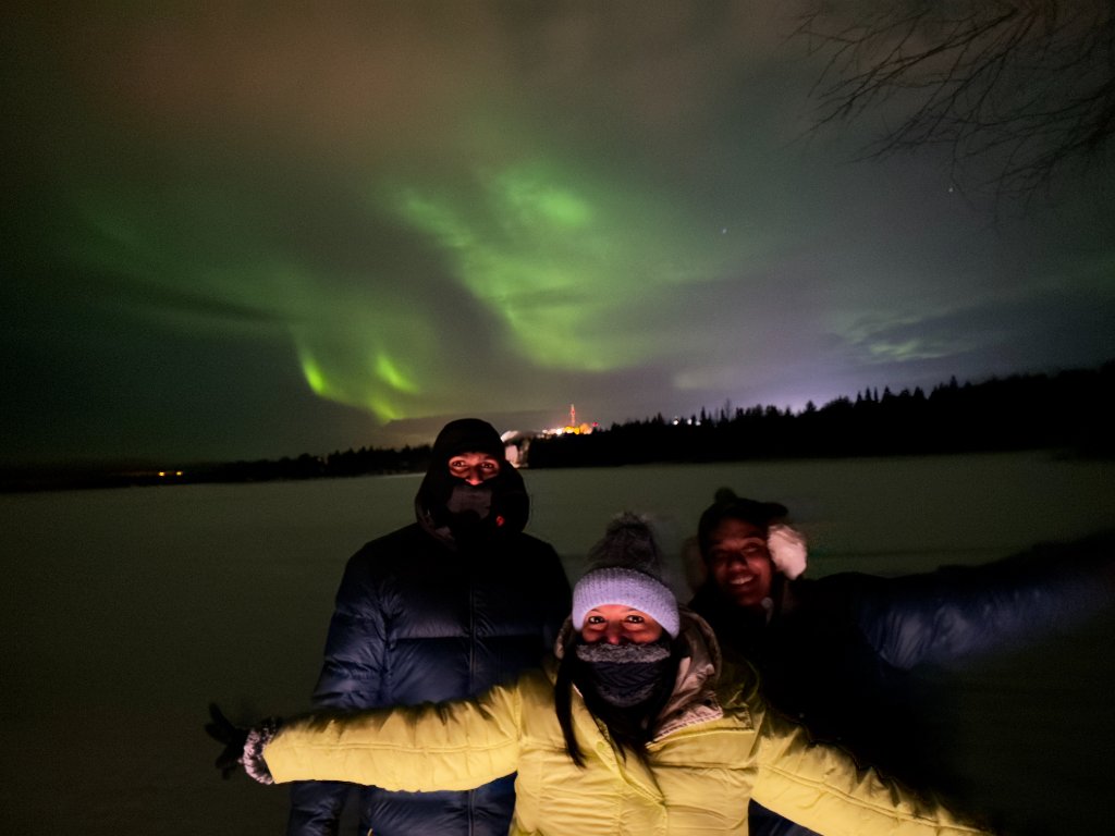 Friends celebrating Northern Lights